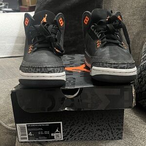 Air Jordan Retro 3 GS Black and Orange Sneakers - Size 4y
